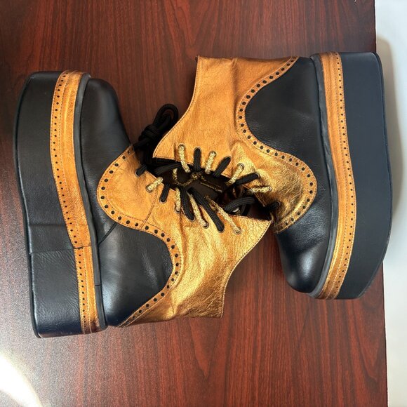 Buffalo London Vintage Metallic Copper and Black Leather Platform Boots Size 40 - Picture 10 of 11